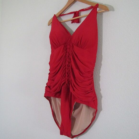 Swimsuits For All One Piece Swimsuit 22 Red Ruched Underwire Tummy Control Beach - Picture 5 of 9